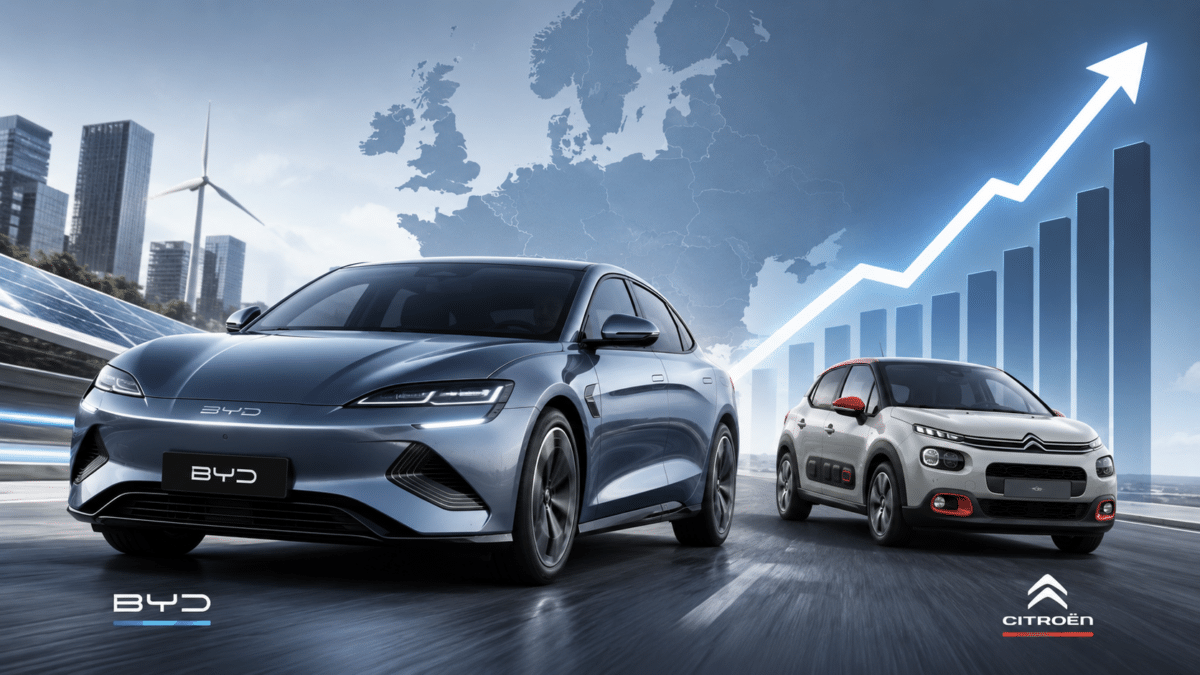 En mai 2026, BYD a dépassé Citroën en Europe. Un symbole fort qui confirme la progression rapide des constructeurs chinois sur le marché automobile européen. Image générée par IA